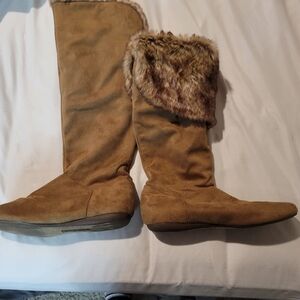 Vintage Report Tan Over the Knee Boots with Fur Trim That Is Customizable